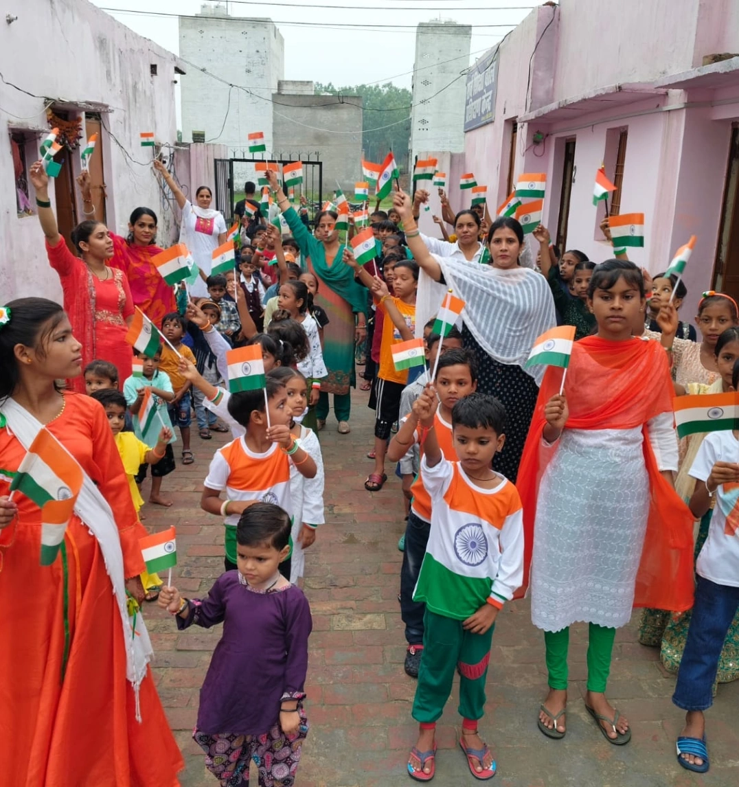 Children celebrating with flags
